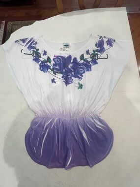 Vintage Floral Purple rose garland Ombre cinch waist Top. NWT!